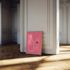 Pink Wine Glass & Wine Bottle Print